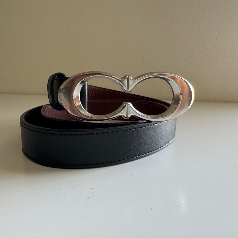 Black Leather Belt with Silver Buckle